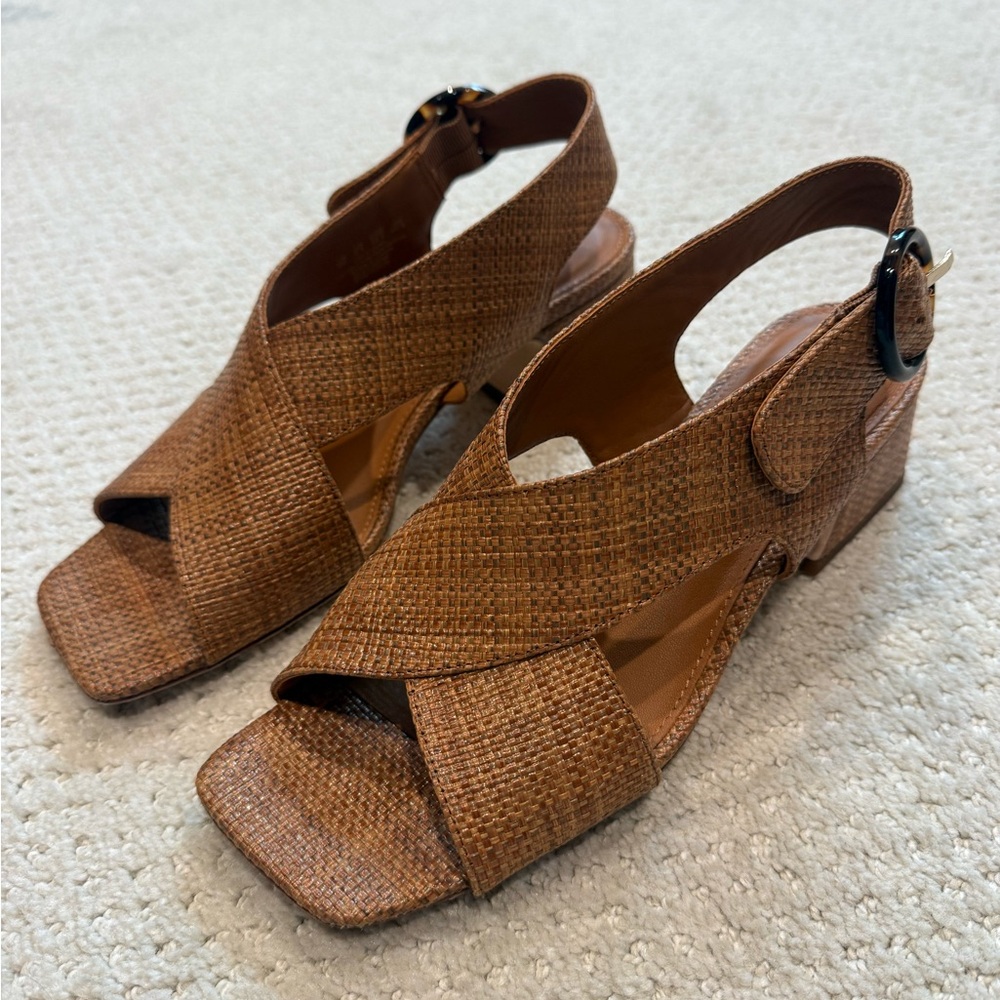 J McLaughlin Woven Brown Slingback Wedge Sandals